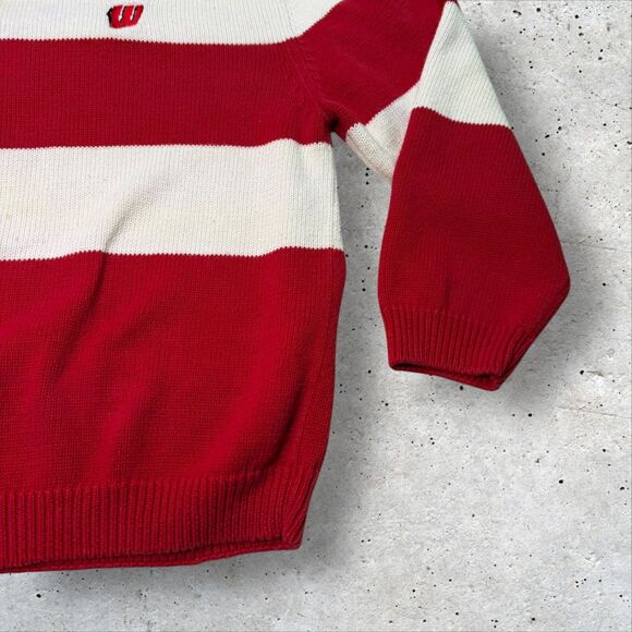 Wisconsin Badgers Stripe Sweater XL Crable Sportswear Red White Knit Vintage - Picture 6 of 10
